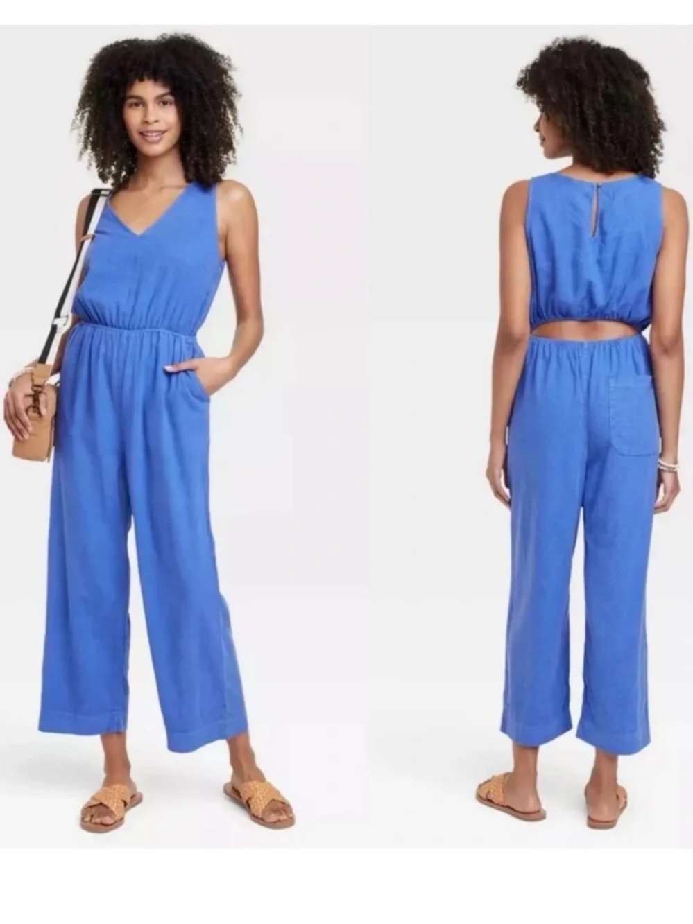 Universal Thread Coastal Resortwear Linen Blend Sleeveless Open Back Jumpsuit
